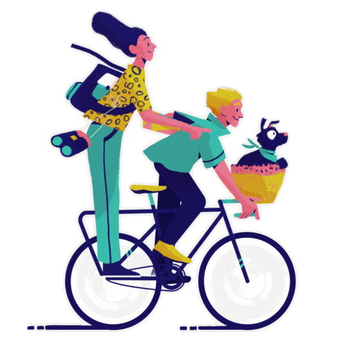 Woman and a man riding a bicycle, animated, transparent